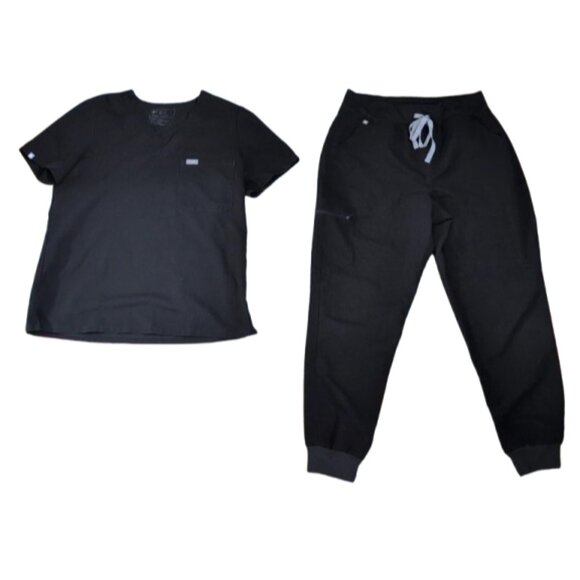 FIGS Women's Technical Collection Scrubs Black Top & Pants Set - Large - Picture 1 of 4